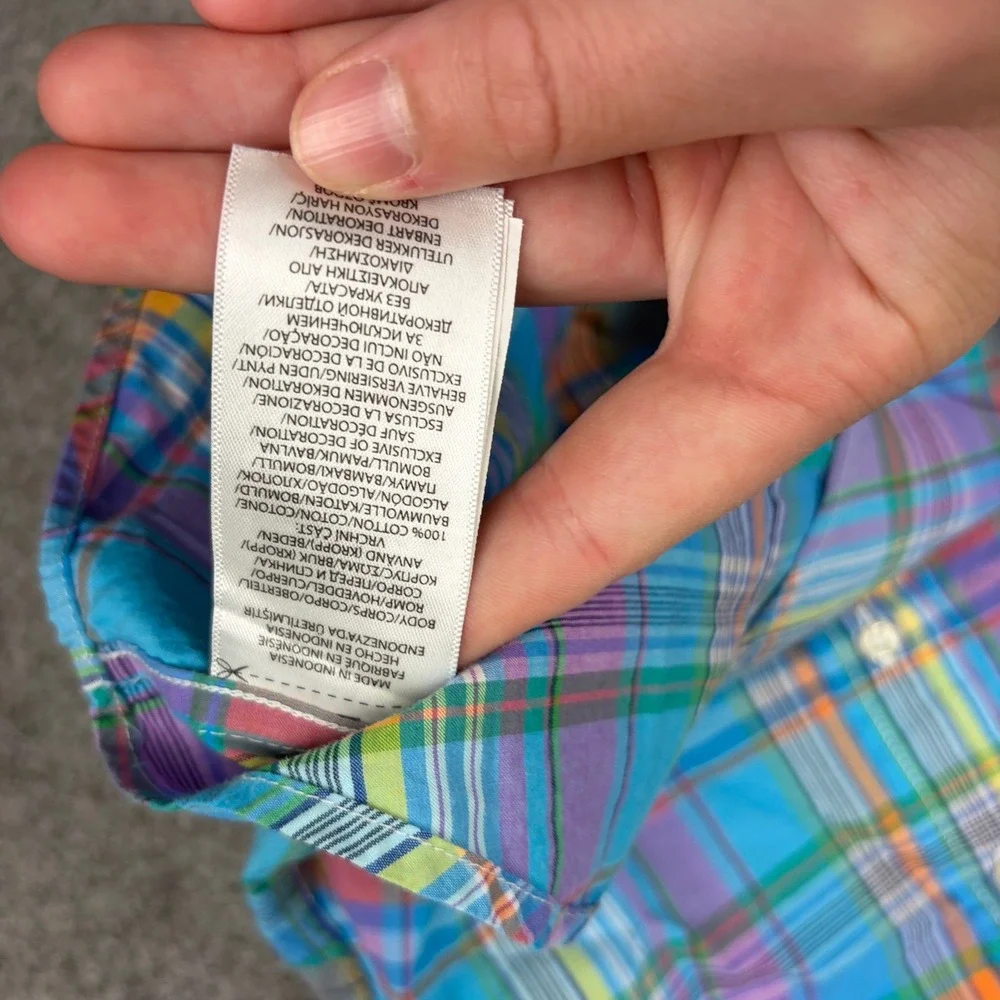 Ralph Lauren Button Down Shirt Boys Size 4 Multicolor Plaid Short Sleeve Cotton
